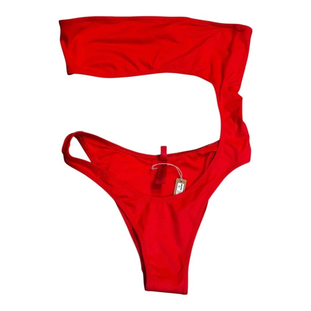 SKIMS Recycled Swim Strapless Monokini Ruby Red Large NEW